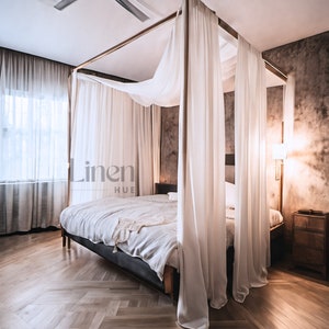 Canopy bed curtain panel shawls (set of 2 drapes), White curtain drapes for bed, four poster bed curtains, bed baldachin, bedroom drapes