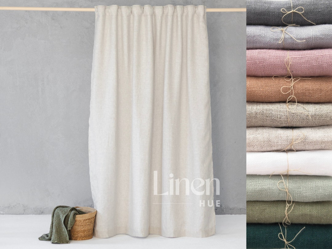 Waterproof Linen Shower Curtain With Back Tabs, Bathroom Curtain, Linen ...