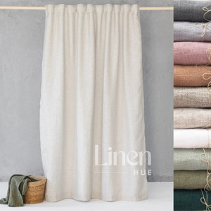 Waterproof Linen Shower Curtain With Back Tabs, Bathroom Curtain, Linen Fabric Shower Drape, Bath Curtain With Liner, Custom Curtain