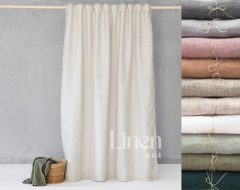 Waterproof Linen Shower Curtain With Back Tabs, Bathroom Curtain, Linen Fabric Shower Drape, Bath Curtain With Liner, Custom Curtain