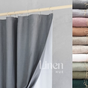 Linen Shower Drape With Waterproof Lining | Linen Douche Curtain | Farmhouse Bathroom | Bathtub curtain