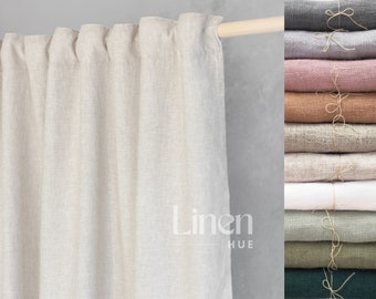 Back Tab Linen Shower Curtain Panel With Waterproof Liner, Long Linen Shower Drape, Wide Bath Curtain, Custom Curtain, Bathroom Curtain