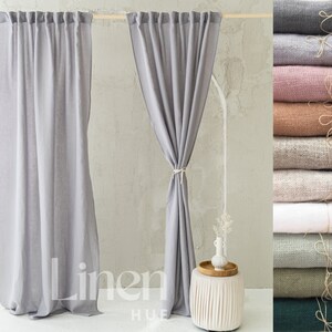 Linen Curtain Panels, Semi Sheer Curtains, Set of 2 Back Tabs Curtain Drapes, Extra Long Curtains, Custom Drapes, Window Treatments