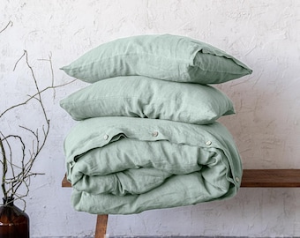 Juego de cama de lino, juego de funda nórdica con 2 fundas de almohada, ropa de cama de lino tamaño Queen, juego de cama King, ropa de cama personalizada, ropa de cama estilo granja