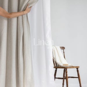 Waterproof Linen Shower Curtain with Liner, Extra Long Linen Shower Curtain, Custom Bathroom Curtain, Buttonholes Top for Hooks