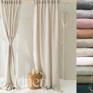 Linen Curtains Set of 2 panels, Semi Sheer Curtains with Back Tabs, Window Treatment for Bedroom Living Room, Linen Drapes, Custom Curtains