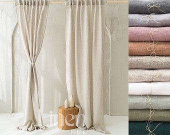 Linen Curtain Panels Set of 2, Semi Sheer Curtain Set with Back Tab, Perfect for Bedroom or Living Room Decor, Linen Drapes, Custom Curtains