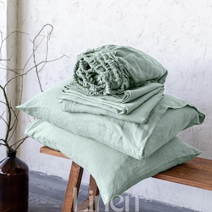 Linen Sheet Set, Linen Bedding, Bed Sheet King, Bed Sheets Queen, Custom Bedding - Linen Fitted Sheet, Linen Flat Sheet, and 2 Pillowcases