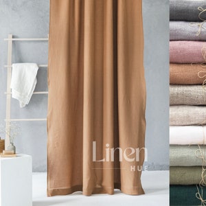 Waterproof linen shower curtain, long shower curtain, linen bath curtain, shower curtain with liner, custom bathtub curtain with buttonholes