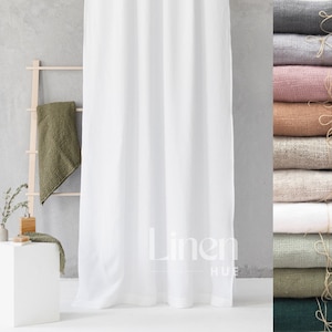 Waterproof Shower Curtain, Linen Shower Curtain with Liner, Buttonhole Top Douche Drape, Extra Wide Bathtub Curtain, Custom Bath Curtain
