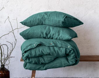 Juego de cama de lino, juego de funda nórdica con 2 fundas de almohada, ropa de cama de lino tamaño Queen, juego de cama King, ropa de cama personalizada, ropa de cama estilo granja