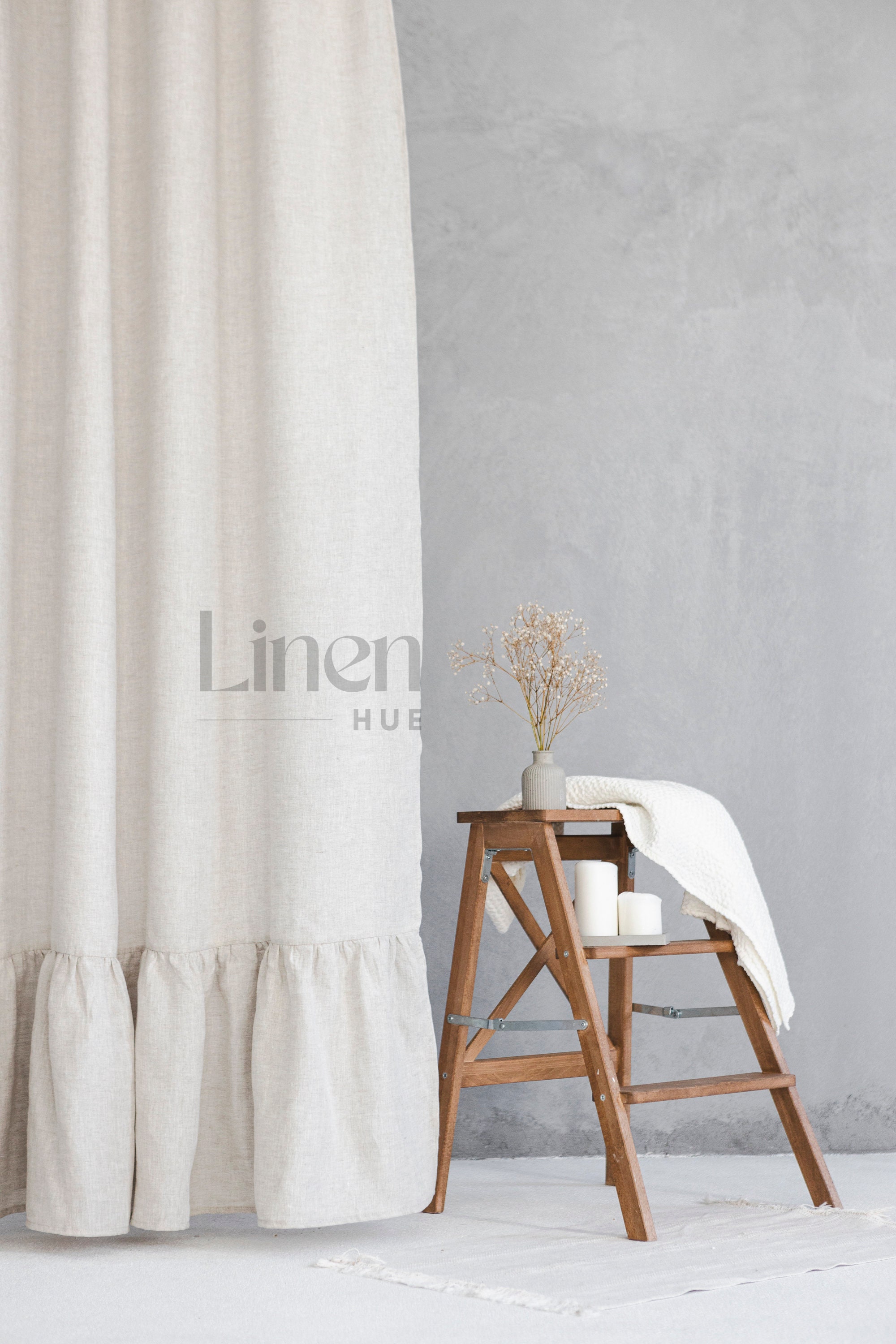 Linen Shower Curtain With Waterproof Liner, Shower Curtain With Ruffles ...