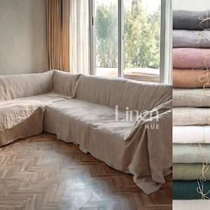 Sectional Couch Cover, Corner Sofa Cover, L Shape Sofa Cover, Loose Linen Couch Slipcover, Custom Slip Cover, Sofa with Chaise Slipcover