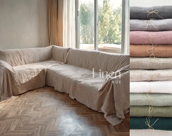 Sectional Couch Cover, Corner Sofa Cover, L Shape Sofa Cover, Loose Linen Couch Slipcover, Custom Slip Cover, Sofa with Chaise Slipcover