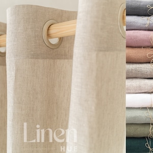 Natural Linen Grommet Curtains, Linen Curtain Panels Set of 2, Extra Long Panels for Window Treatments, Semi Sheer Curtains, Custom Drapes