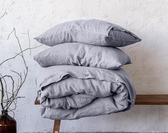 Juego de cama de lino, juego de funda nórdica con 2 fundas de almohada, ropa de cama de lino tamaño Queen, juego de cama King, ropa de cama personalizada, ropa de cama estilo granja