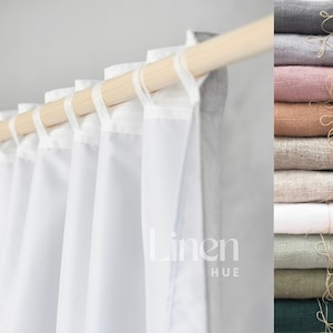 Linen Shower Curtain Panel With Back Tabs, Bathroom Curtain With Waterproof Liner, Linen Shower Drape, Bath Curtain, Custom Curtain