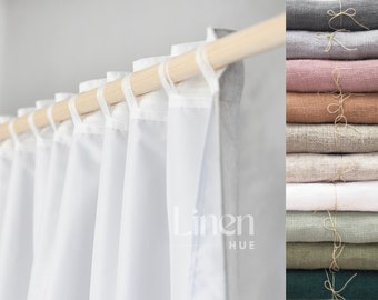 Linen Shower Curtain Panel With Back Tabs, Bathroom Curtain With Waterproof Liner, Linen Shower Drape, Bath Curtain, Custom Curtain