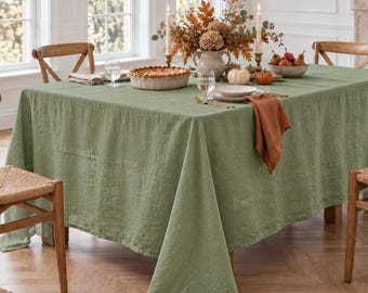 Linen Tablecloth for Thanksgiving, Rectangle Table Cloth, Oval Tablecloth, Custom Size Stonewashed Table Cover, Natural Linen Dining Cover