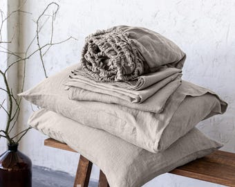Linen Sheet Set, Linen Bed Sheets Queen, Linen Sheet King, Custom Bedding - Linen Fitted Sheet, Linen Flat Sheet, and 2 Pillowcases