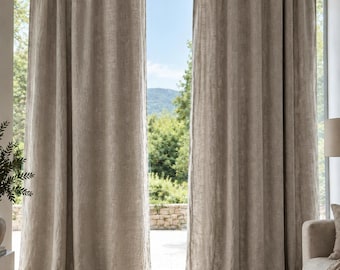 Linen Blackout Curtain, Room Darkening Curtain with Tape, Ceiling Track Drape, Window Curtain, Farmhouse Curtain, Custom Curtain - 1 Panel