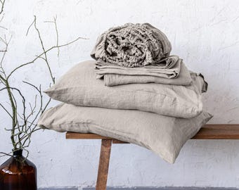 Linen Sheet Set, Linen Bed Sheets Queen, Linen Sheet King, Custom Bedding - Linen Fitted Sheet, Linen Flat Sheet, and 2 Pillowcases
