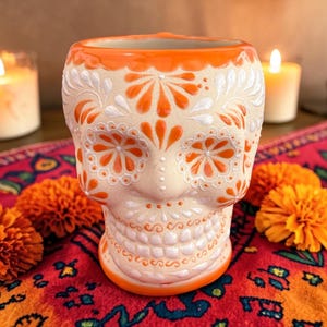 Dia De Los Muertos Artisinal Skull Coffee Mug, Sugar Skull Coffee Mug, Mexican Art Calavera coffee Mug, Taza de Calavera para cafe