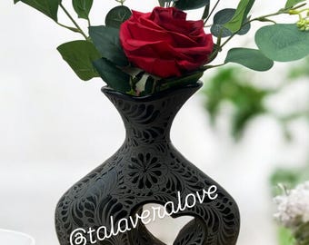 Talavera Large Flower Vase 9x5” Lead Free – White and Terracotta