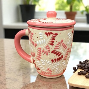 Mothers Birthday “Pretty in Pink” Mexican Coffee mug set, Pink Rama Talavera Coffee Mug, Mothers Day Mug, Taza Rosada
