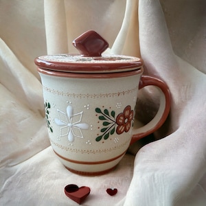 Mexican Coffee mug “Caramelo de Amor”, Mothers Day Mexican Talavera Coffee mug with top, Mothers Birthday Gift mug
