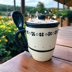 Jade Puntito Mothers Day Talavera Coffee mug with spoon & top, Talavera Coffee Mug, Taza para Cafesito, Taza de Cafesito