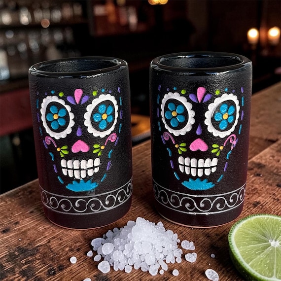 Dia De los Muertos 3 oz Shot glasses, tequila shot glasses, Dia De los Muertos, Dia de los muertos Tequileros
