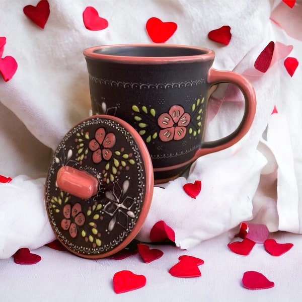 Mothers Day Mexican Talavera Coffee mug with top, Taza con tapa, Talavera Coffee Mug, Valentines Day Mug, Mothers Day Mug