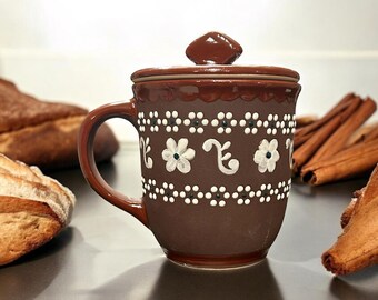 Mothers Birthday “Puntitos de Pastel” Talavera Coffee mug with top, Taza con tapa , Mothers Day Mug