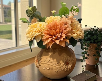 Light Brown Florero Filagrana De Oaxaca en Barro,  Handmade Atzompa Oaxaca Brown Vase, Authentic Oaxaca Vase, Atzompa Vase