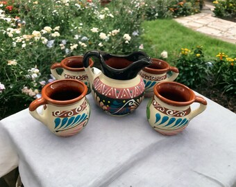 Juego de Jarrón y tasas, Pitcher and mug set, Mexican mug set