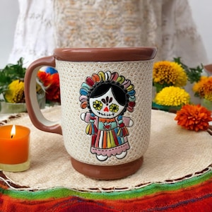 Dia de Muertos Muñeca Lele Coffee Mug, Artisan Mexican Coffee mug, Hispanic Heritage Coffee Mug, Fiestas Patrias Cafe