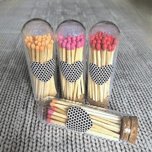 3&quot; Matches in Domed Glass Jar, Cork with Heart Striker, 25 Colored Matches  20+ Color Options, Perfect for Gifting, Weddings, Candle Matches