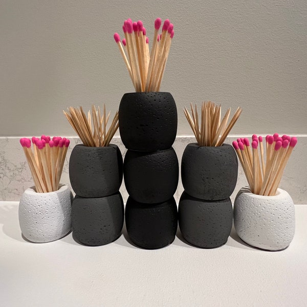 Concrete Toothpick or Matchstick Holder Only, Striker pad on the bottom of the vessel, Great for Entertaining, Perfect Size -3 color options