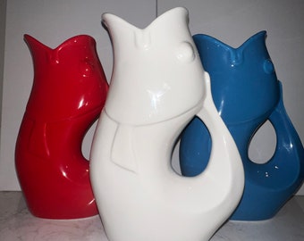 Gurgling Fish Pitcher, 24 oz, Red, Blue or White, Indoor and Outdoor usage, Hot or cold beverages, Flower Vase or Decorative Art Piece