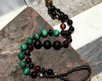Handmade Crystal Phone Charm – Black Tourmaline, Malachite, Onyx, Obsidian, Citrine, Tiger Eye, Agate