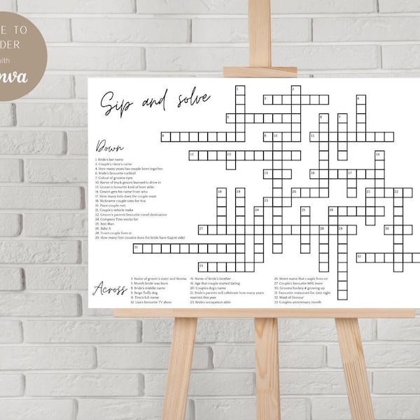 Sip and Solve Wedding Crossword Etsy