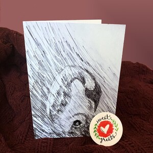 Jolie carte de voeux, carte d'anniversaire vierge, pingouin, oeuvre d'art animalière, sans enveloppe