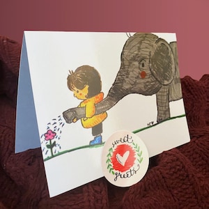 Jolie carte de voeux, carte d'anniversaire vierge, oeuvre d'art animalière, carte éléphant, sans enveloppe