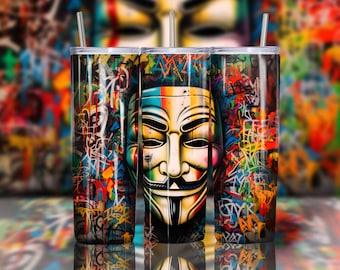 V for Vendetta Hacker Mask Anonymous colorful full wrap Digital art tumbler 20 oz personal gift Sublimation Design