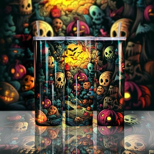 Halloween Pumpkins Skull cartoon Digital art for your original skinny tumbler full wrap 20 oz personal gift Poster print