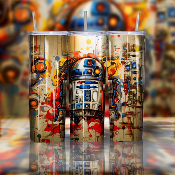 R2-D2 Artoo-Detoo Star Wars robot droid Digital art tumbler full wrap 20 oz personal gift Sublimation Design Mandalorian Yoda Graffiti Style