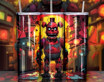 Teddy bear Zombie Five nights at Freddy&#39;s Fazbear Comics style Evil toys Digital tumbler full wrap 20 oz personal gift Sublimation Design