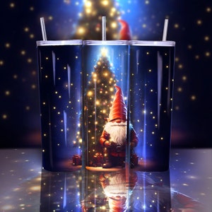 Copo de gnomo de Natal envoltório completo 20 onças presente pessoal doce estrelas fofas ano novo 2024 celebração feriado design de sublimação estilo cartão postal
