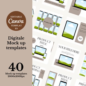 40 pages Etsy Listing Mockup Templates, Etsy Mockup Digital Product Mockup Canva Listing Templates, Full editable
